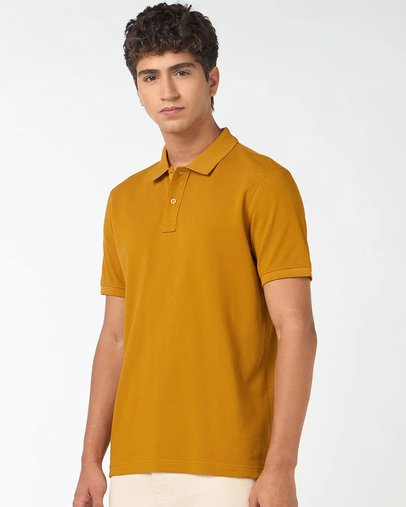 bewakoof Men's Yellow Polo T-shirt